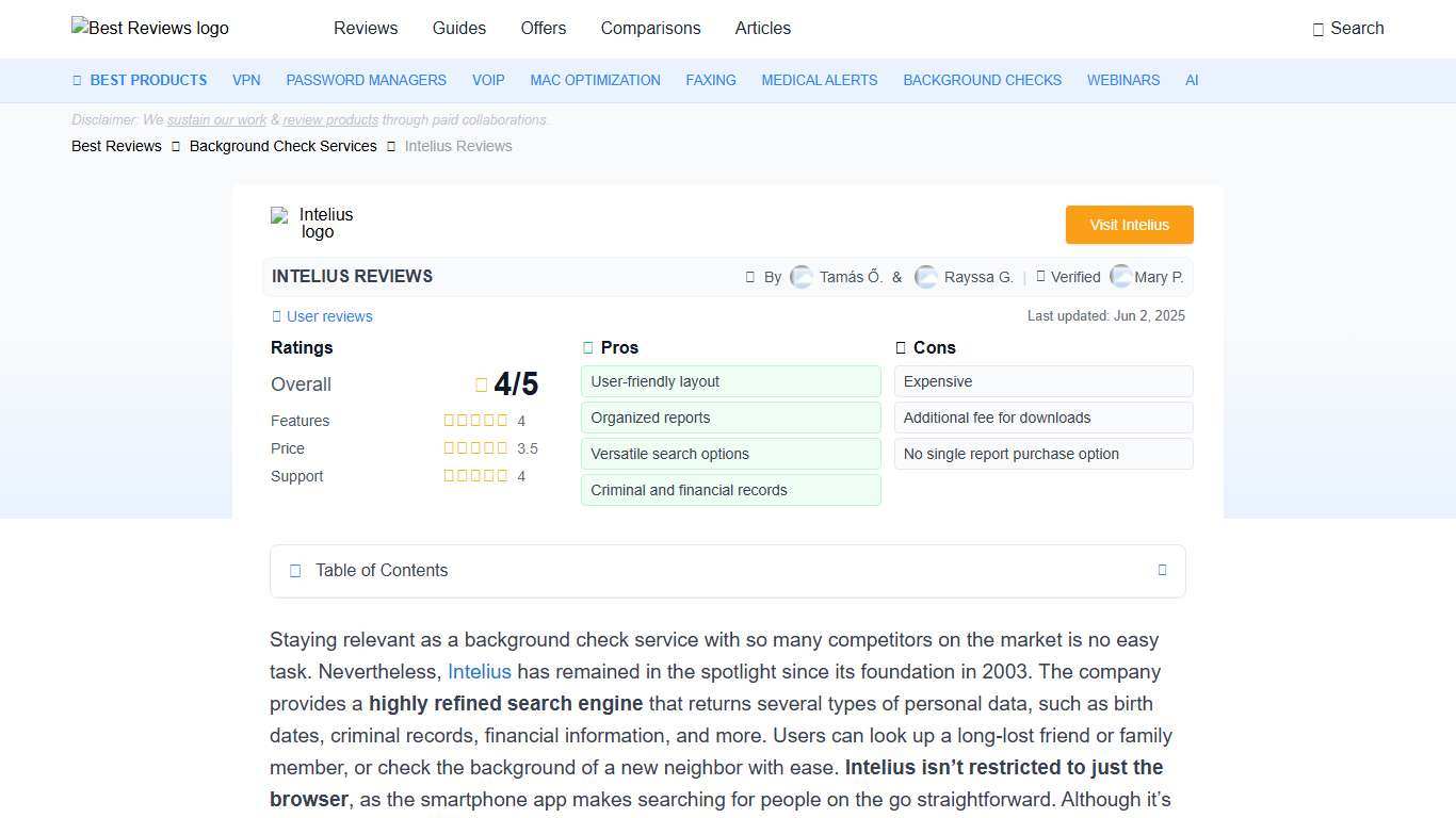 Intelius Reviews 2026 by Experts & Users - Best Reviews